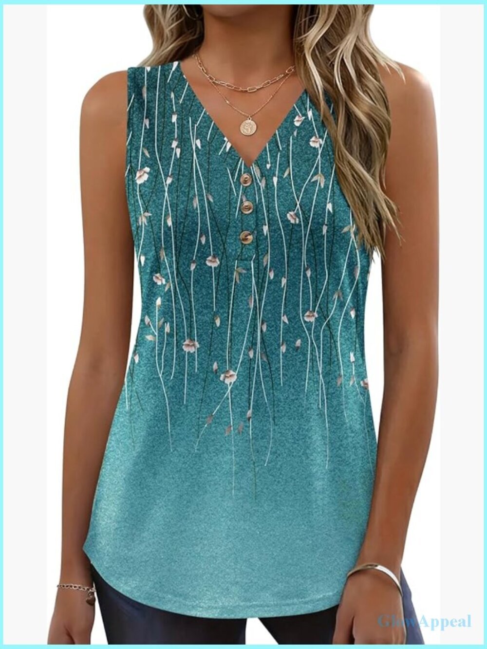 Loose Fit V-Neck Henley Tank Top - Sleeveless Summer Blouse